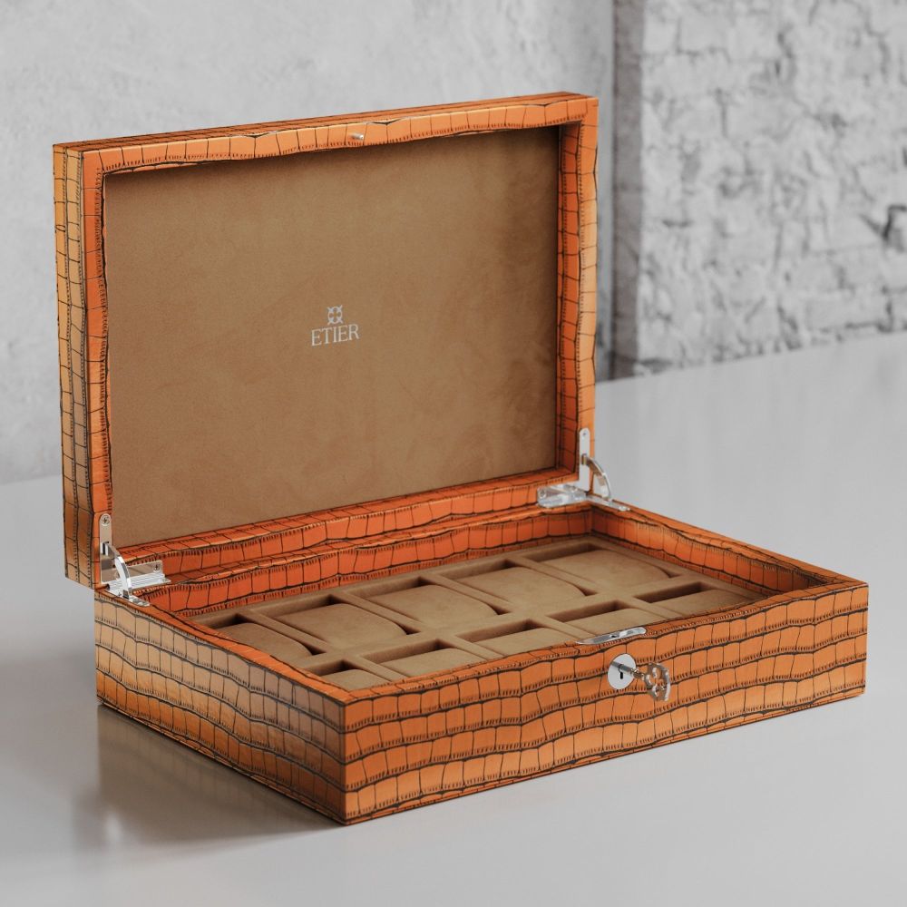 Etier Zegato Ten Watch Case Tan Crocodile Leather