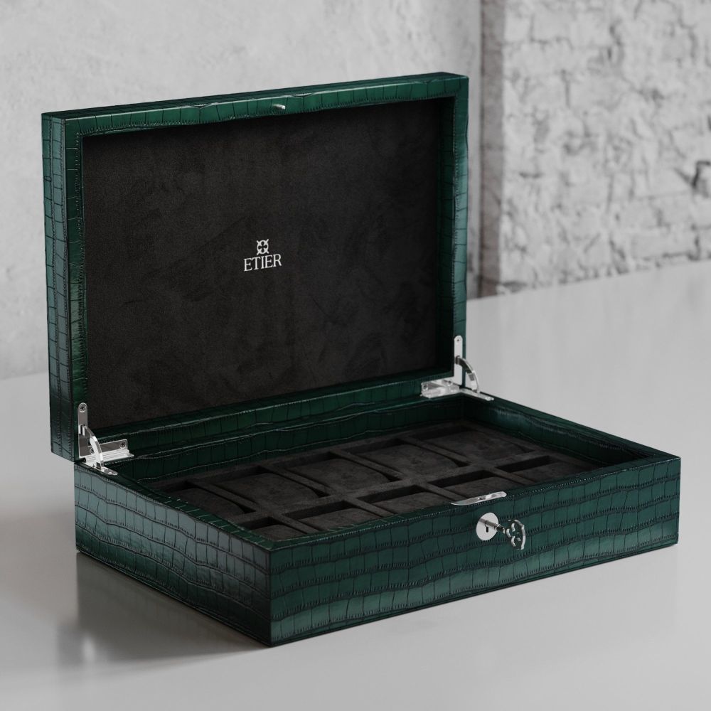 Etier Zegato Ten Watch Case Green Crocodile Leather