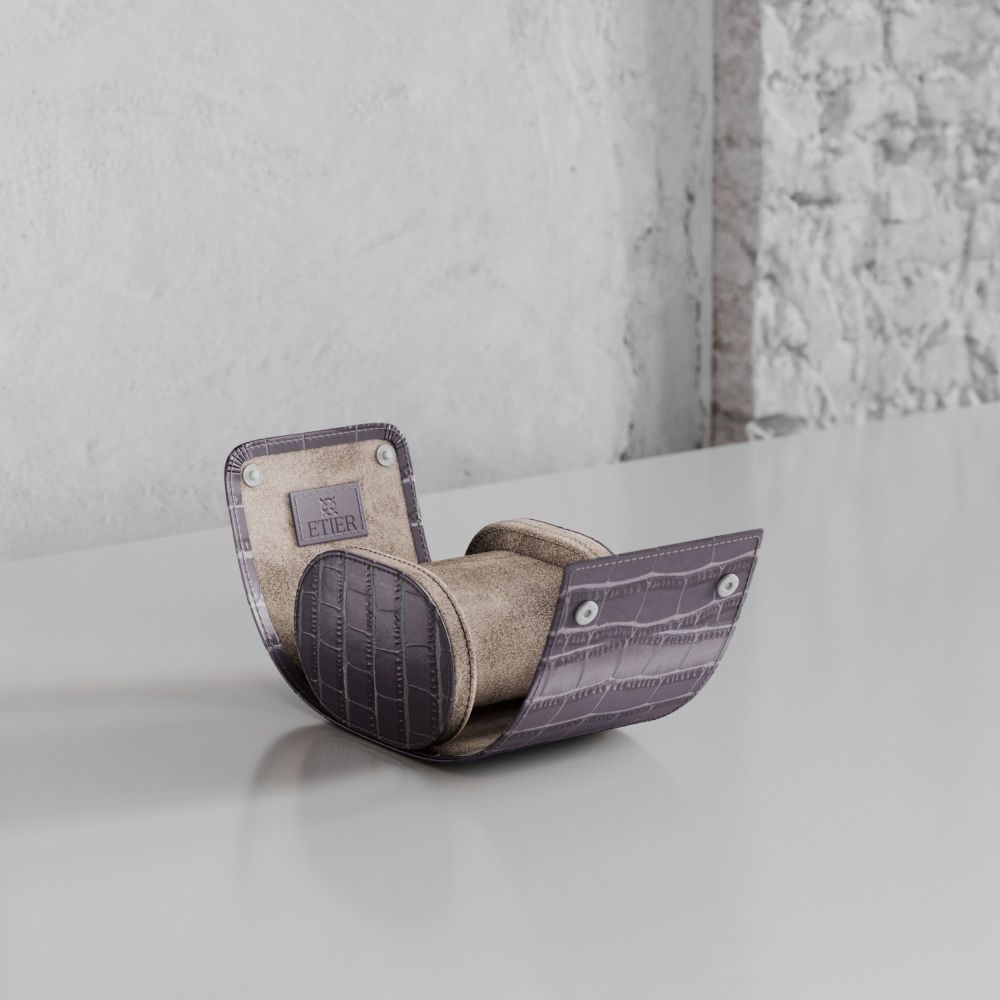 Etier Verdi Single Watch Roll Grey Crocodile Leather