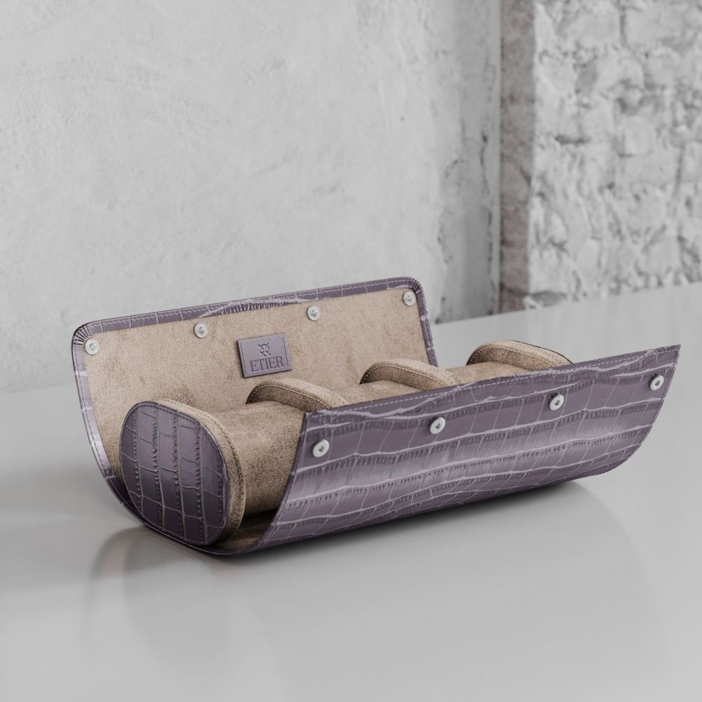 Etier Verdi Triple Watch Roll Grey Crocodile Leather