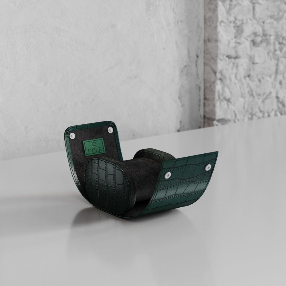 Etier Verdi Single Watch Roll Green Crocodile Leather