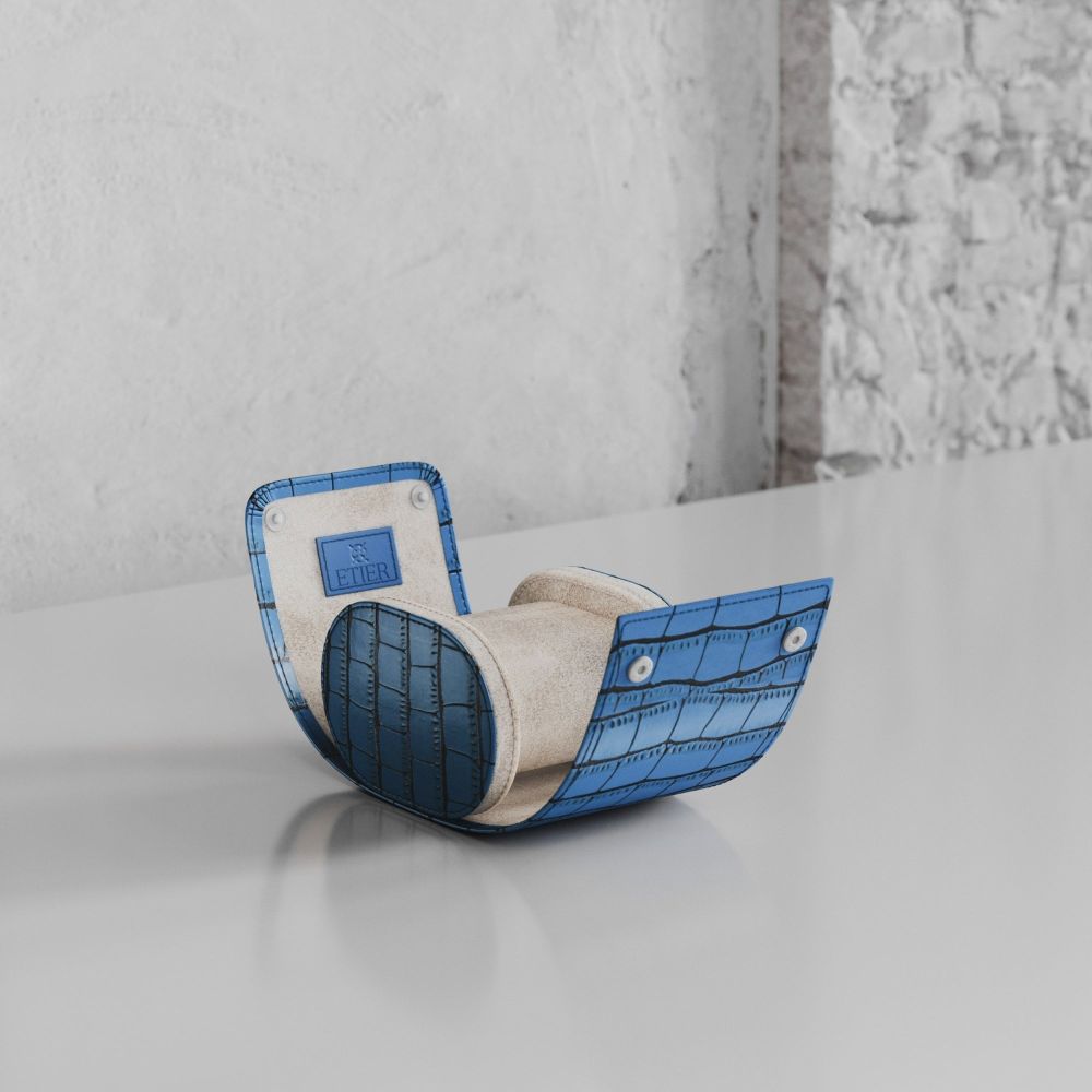 Etier Verdi Single Watch Roll Blue Crocodile Leather