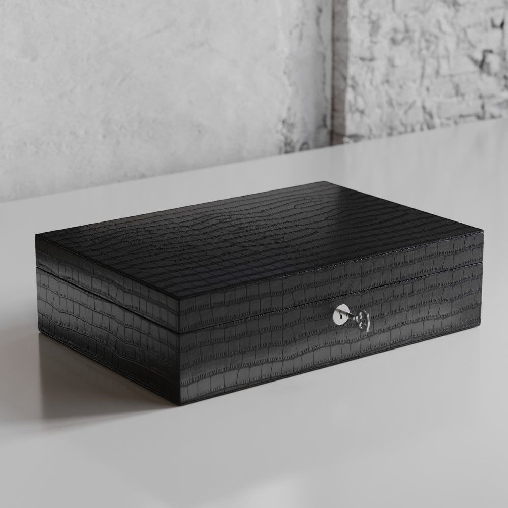 Etier Zegato Ten Watch Case Black Crocodile Leather