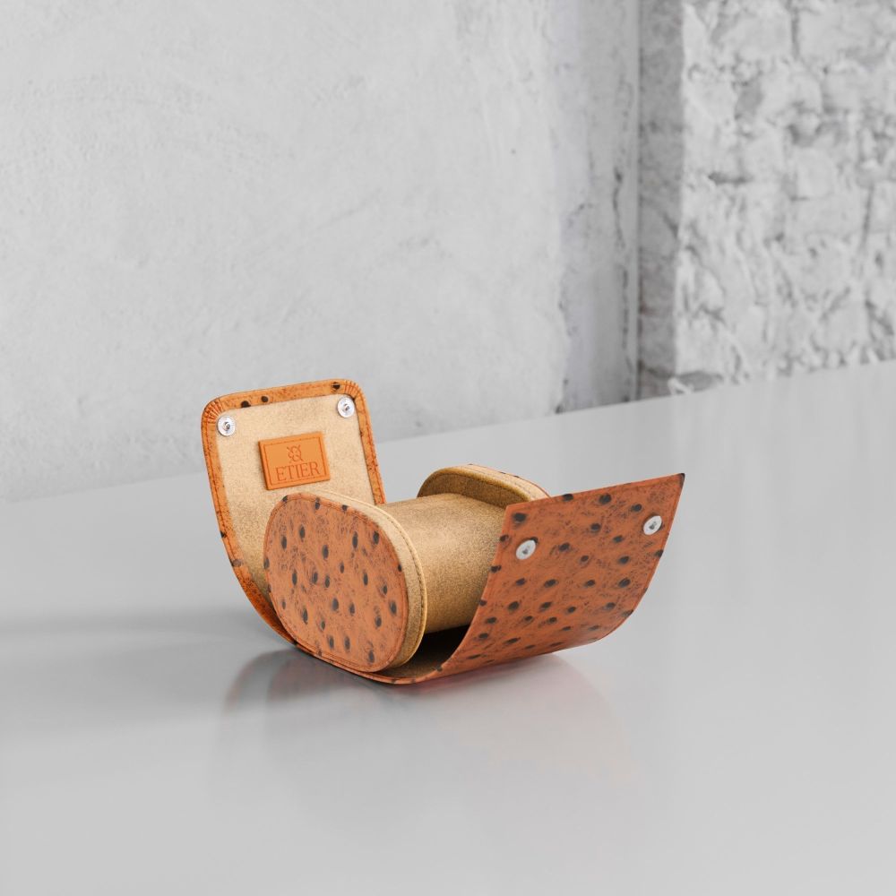 Etier Gusto Single Watch Roll Tan Ostrich Leather