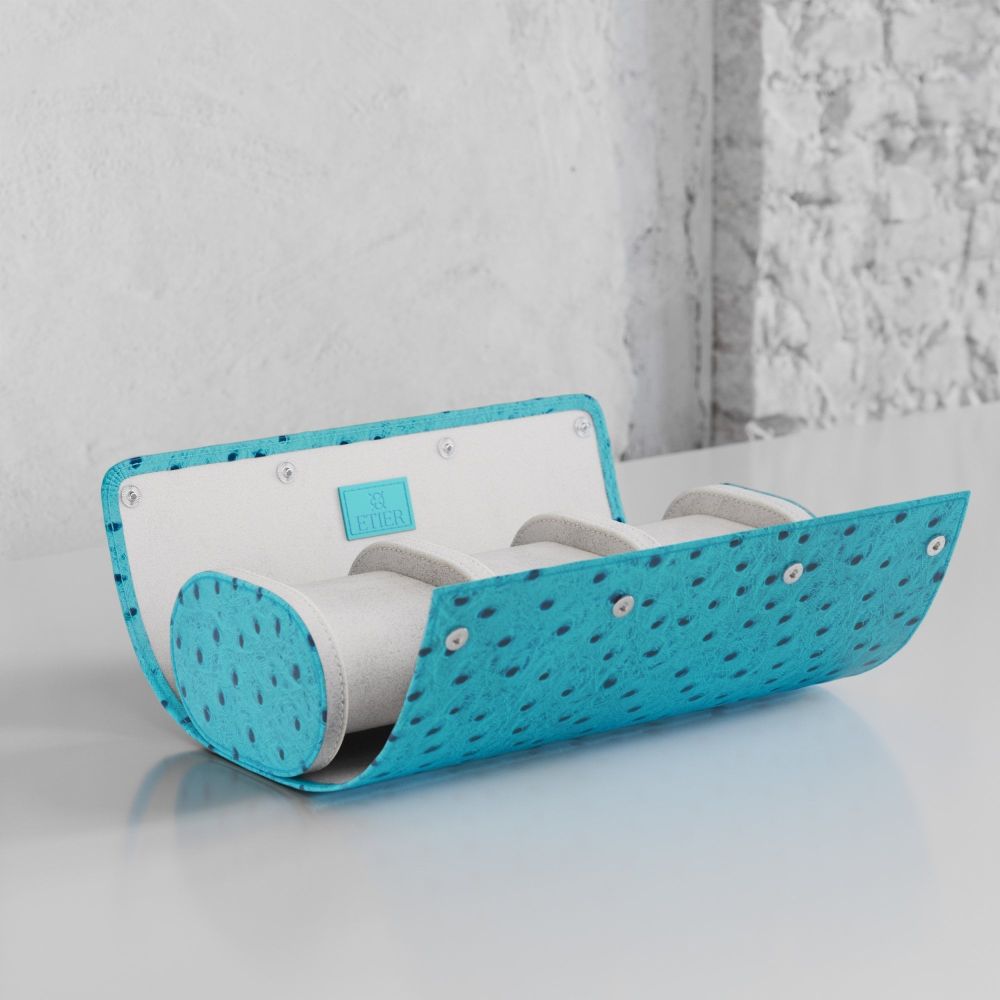 Etier Gusto Triple Watch Roll Aqua Ostrich Leather