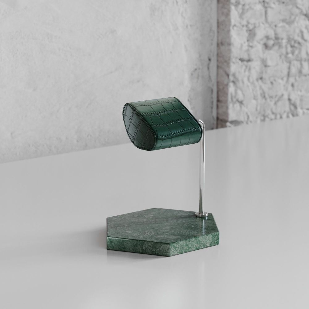 Etier Single Watch Stand Verde Marble & Green Crocodile Leather