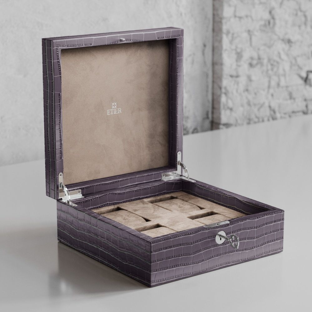 ETIER Tempo Four Watch Case Grey Crocodile Leather