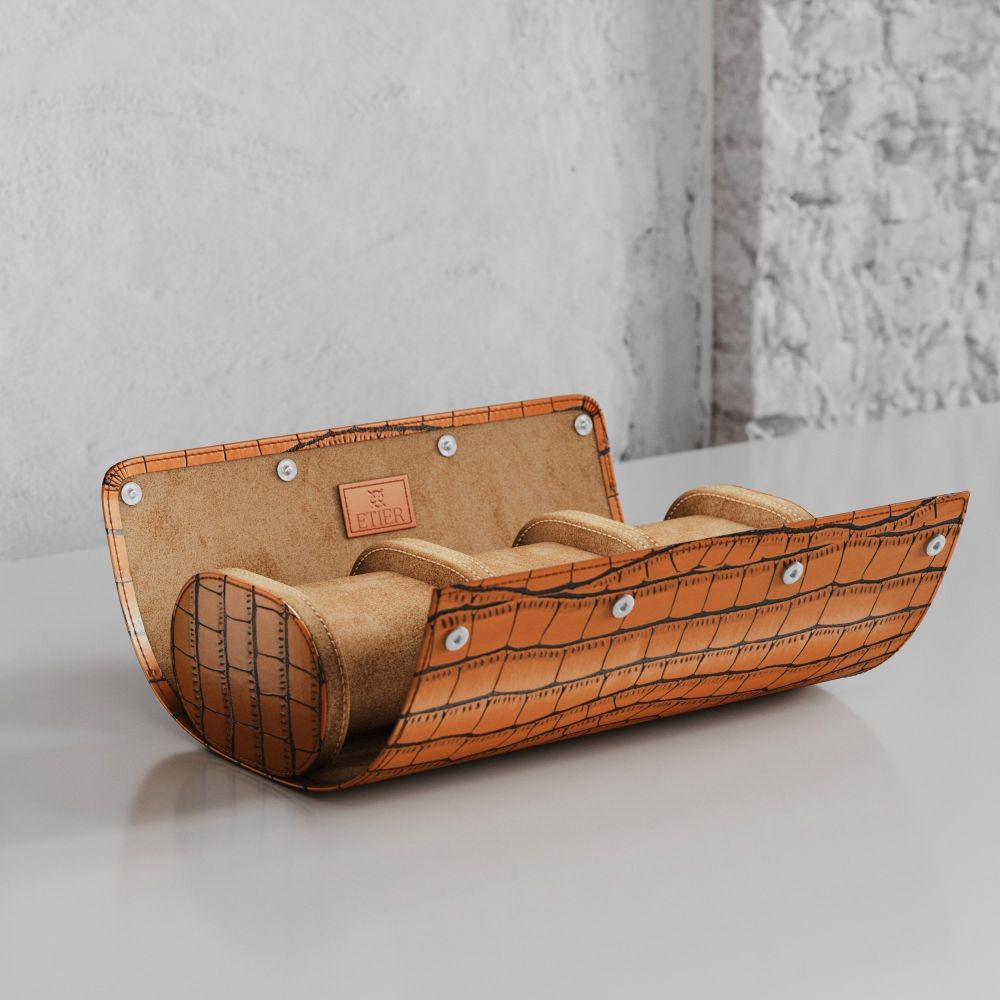 Etier Verdi Triple Watch Roll Tan Crocodile Leather