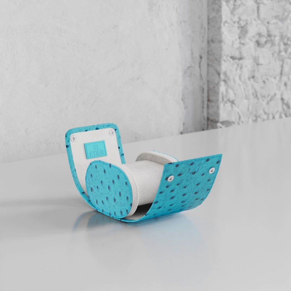 Etier Gusto Single Watch Roll Aqua Ostrich Leather