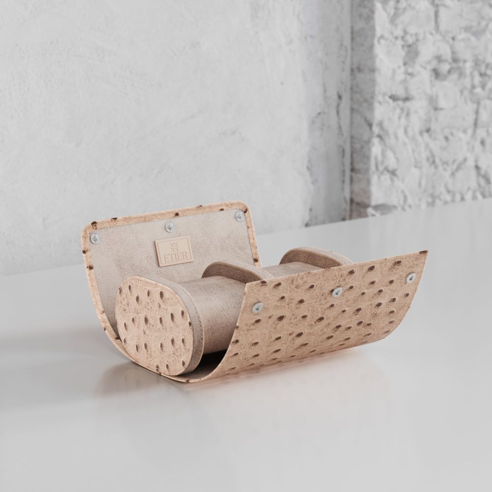 Etier Gusto Double Watch Roll Light Cappuccino Ostrich Leather