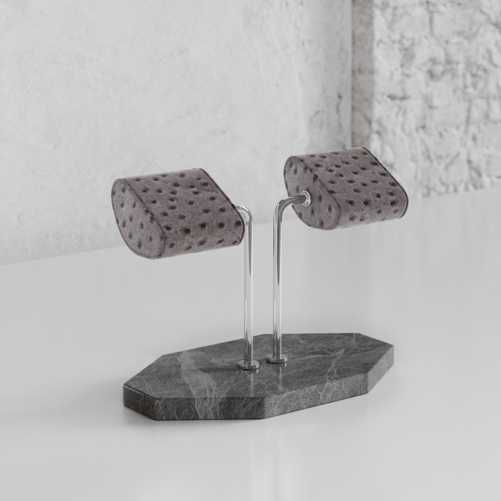 Etier Double Watch Stand Hermes Marble & Grey Ostrich Leather