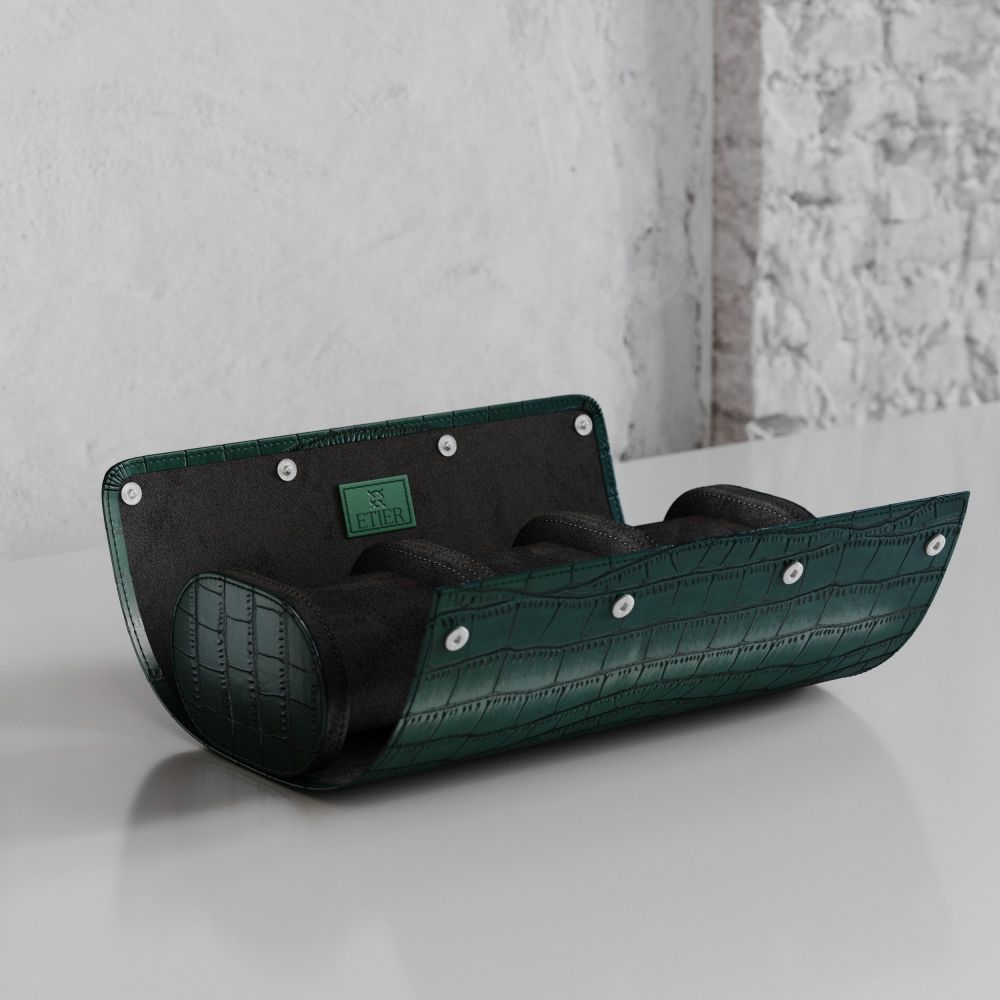 Etier Verdi Triple Watch Roll Green Crocodile Leather