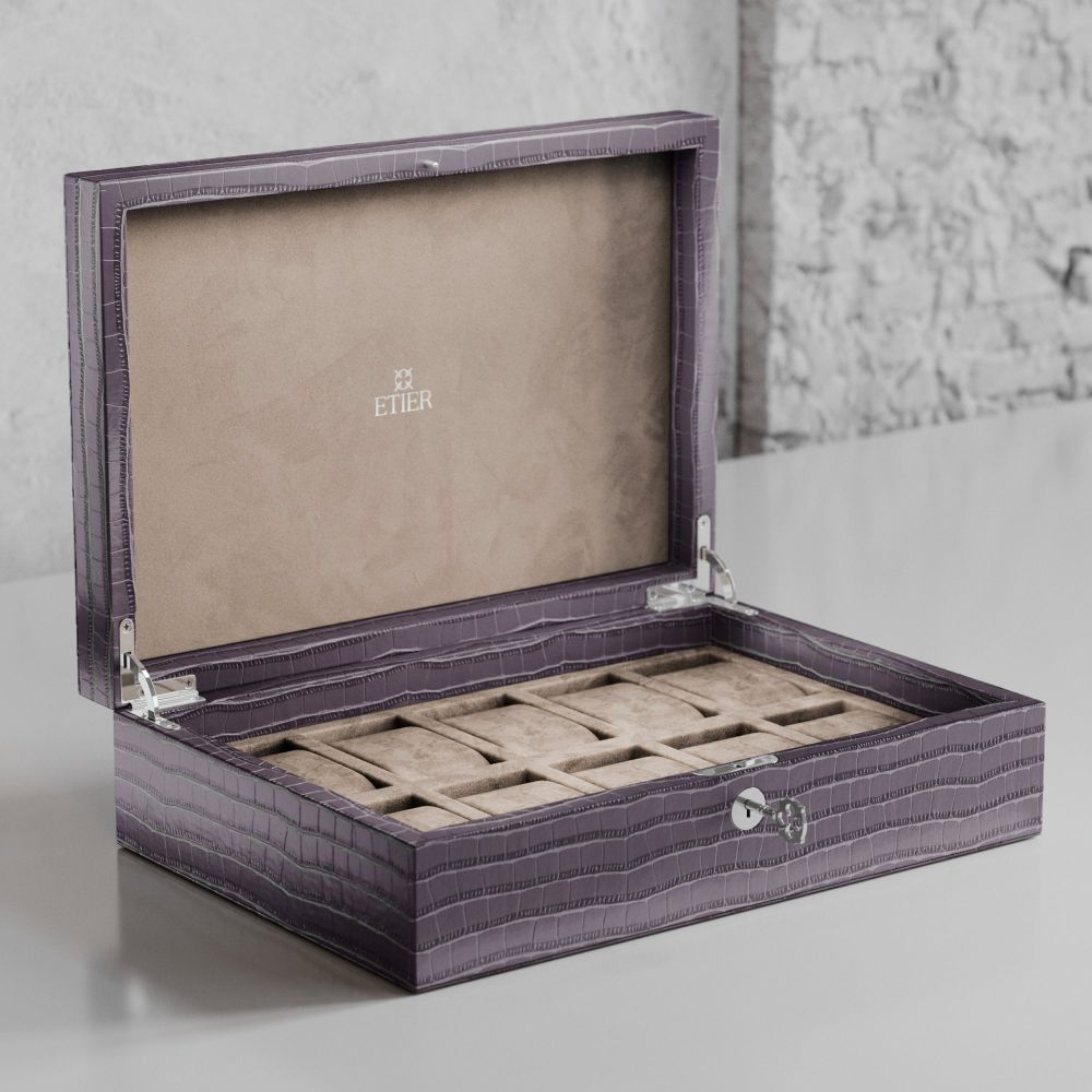 Etier Zegato Ten Watch Case Grey Crocodile Leather