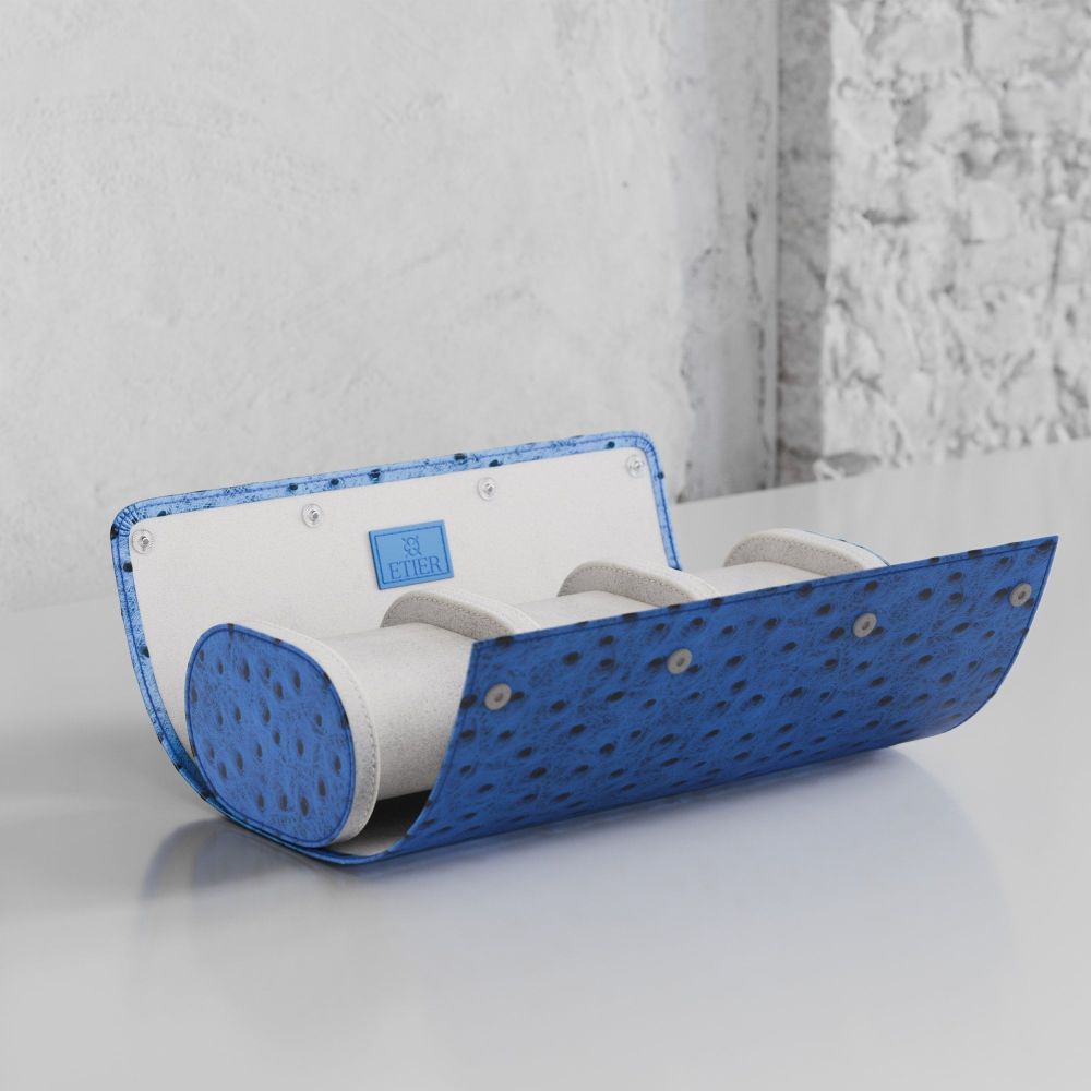 Etier Gusto Triple Watch Roll Blue Ostrich Leather