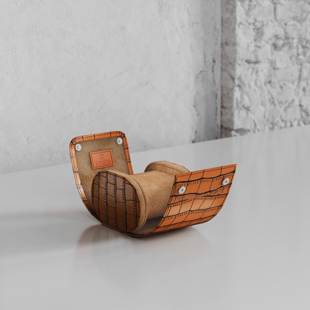 Etier Verdi Single Watch Roll Tan Crocodile Leather