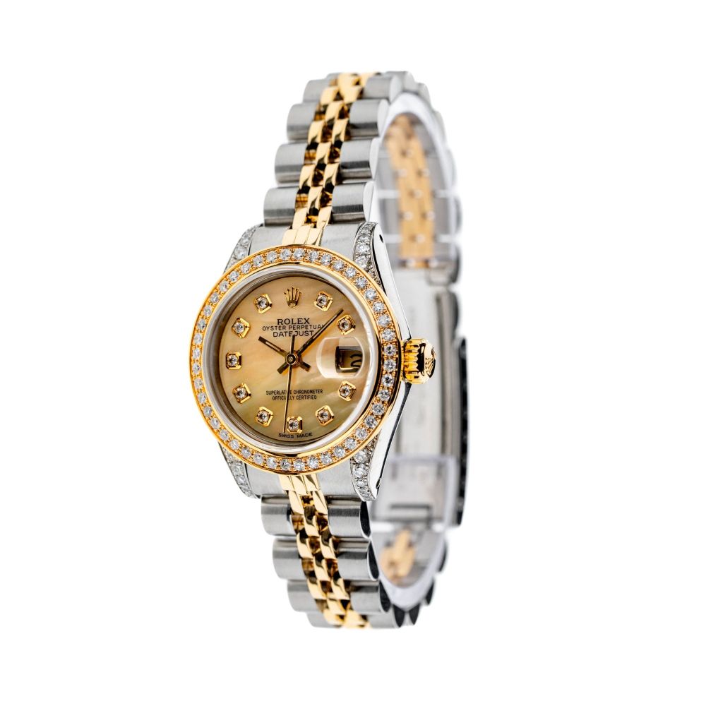 Rolex Datejust 26mm with Gold Mother of Pearl Dial, Diamond Bezel, and Diamond-Set Shoulders