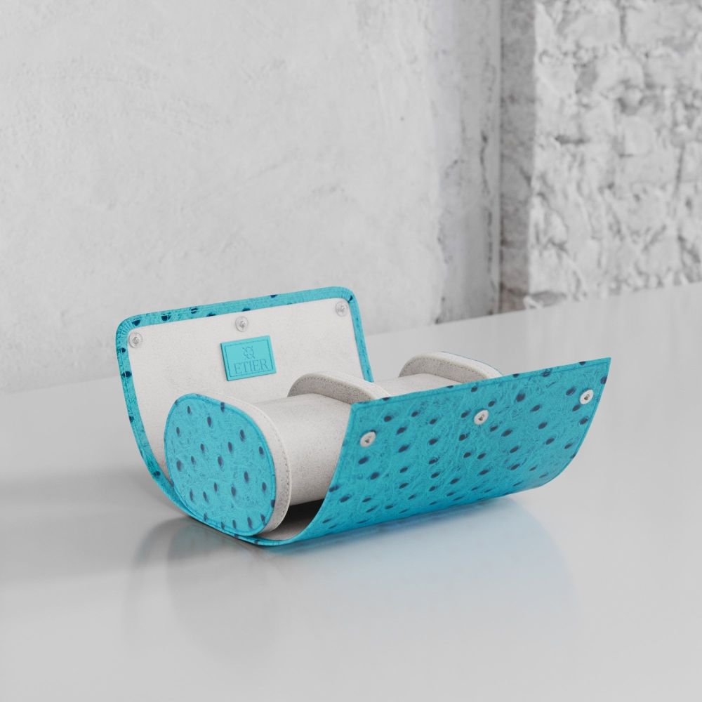 Etier Gusto Double Watch Roll Aqua Ostrich Leather