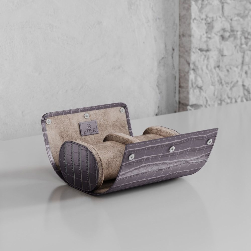 Etier Verdi Double Watch Roll Grey Crocodile Leather