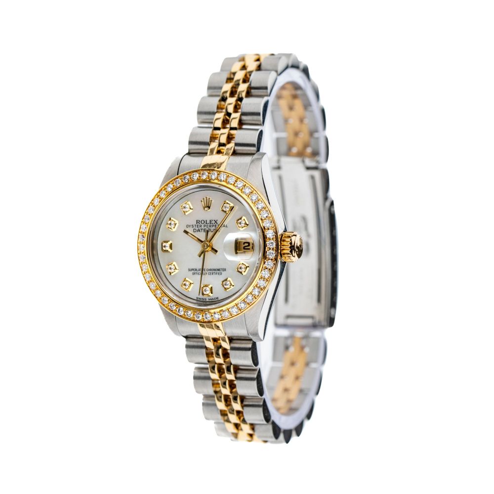 Rolex Datejust 26mm with Teal Mother of Pearl and Diamond Bezel