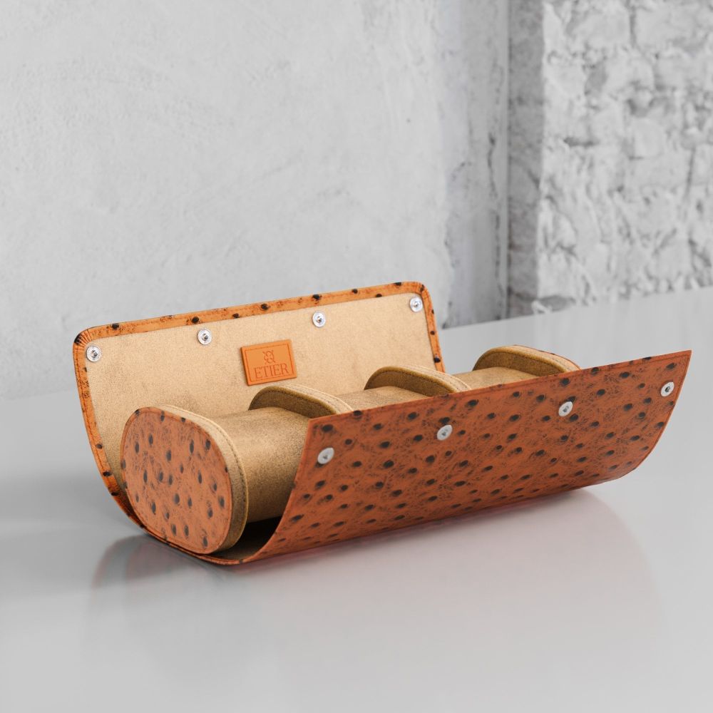 Etier Gusto Triple Watch Roll Tan Ostrich Leather