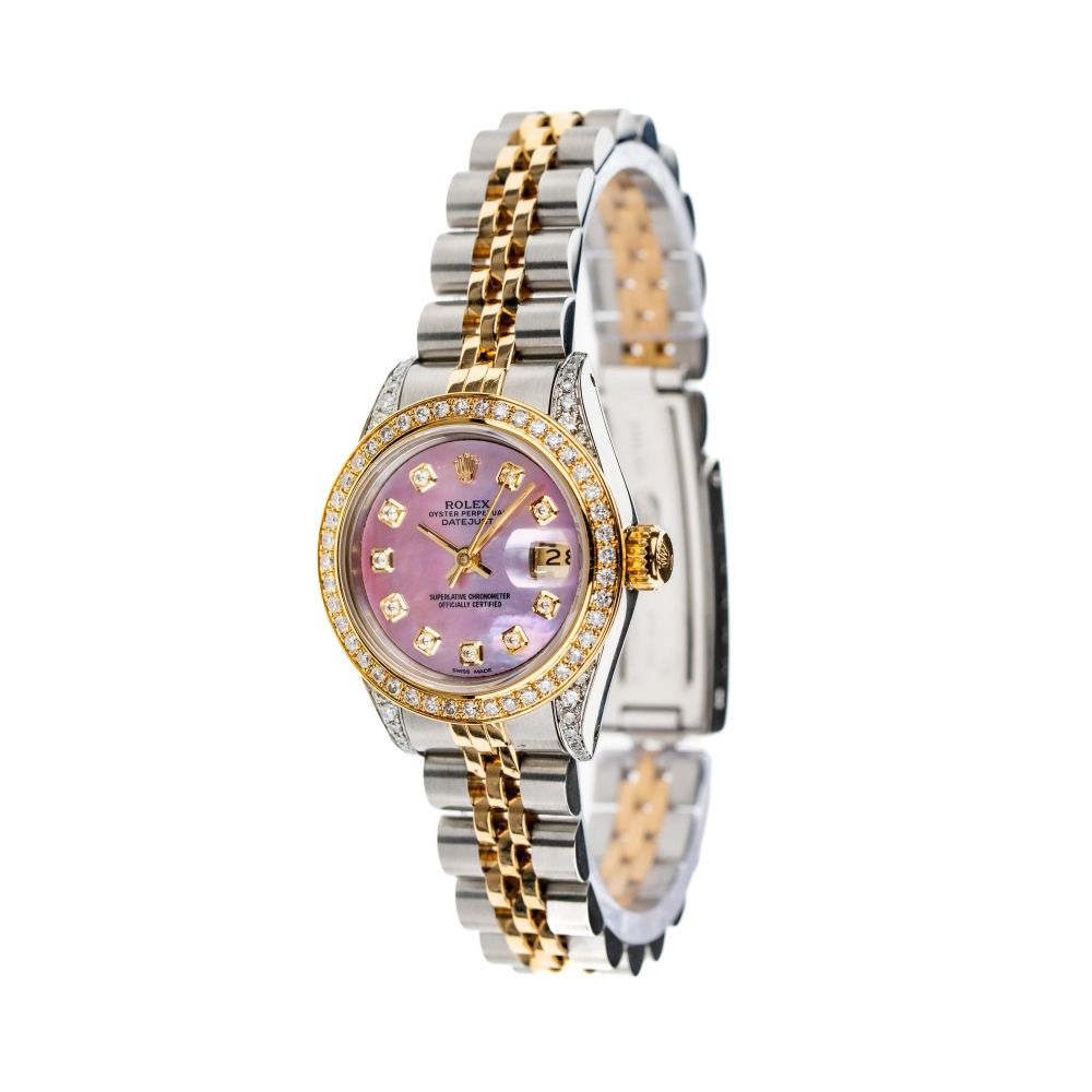 Rolex Datejust 26mm with Purple Mother of Pearl Dial, Diamond Bezel, and Diamond-Set Shoulders