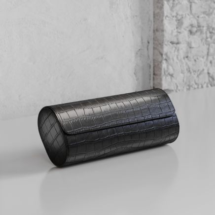 Etier Verdi Triple Watch Roll Black Crocodile Leather