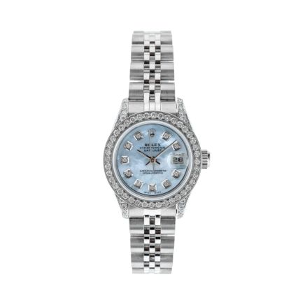 Rolex Datejust 26mm with Blue Mother of Pearl Dial, Diamond Bezel, and Diamond-Set Shoulders