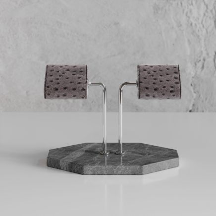 Etier Double Watch Stand Hermes Marble & Grey Ostrich Leather