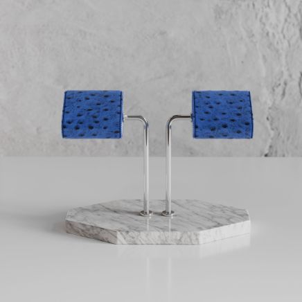 Etier Double Watch Stand Carrara Marble & Blue Ostrich Leather