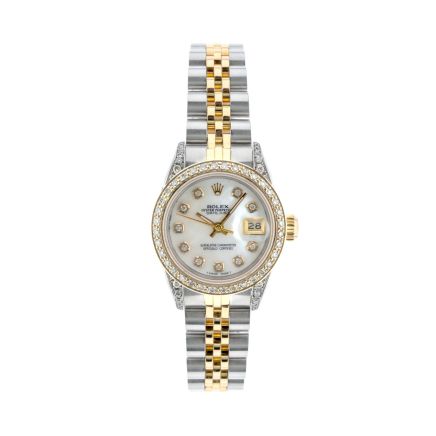 Rolex Datejust 26mm with White Mother of Pearl Dial, Diamond Bezel, and Diamond-Set Shoulders