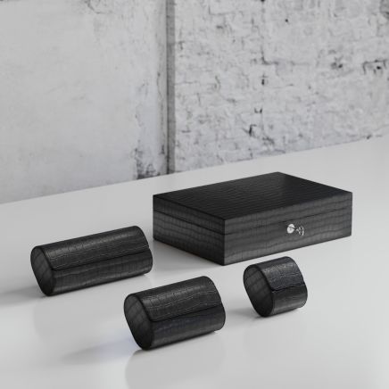 Etier Watch Rolls & Case Black Crocodile Leather Set