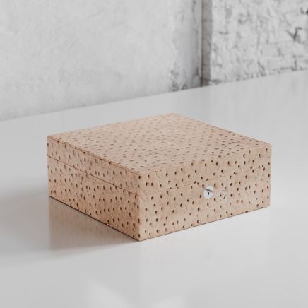 Etier Vigo Four Watch Case Light Cappuccino Ostrich Leather