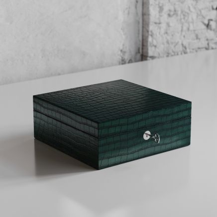 Etier Tempo Four Watch Case Green Crocodile Leather