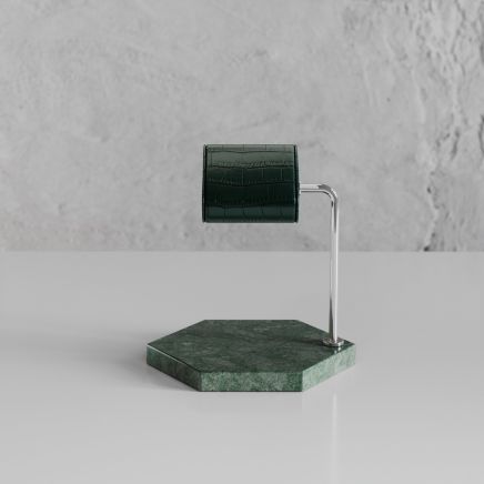 Etier Single Watch Stand Verde Marble & Green Crocodile Leather