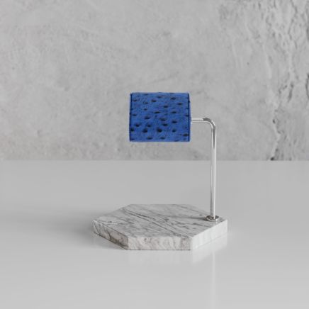 Etier Single Watch Stand Carrara Marble & Blue Ostrich Leather