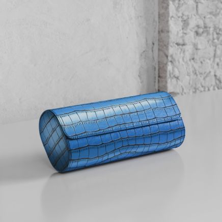 Etier Verdi Triple Watch Roll Blue Crocodile Leather