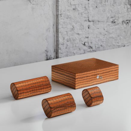 Etier Watch Rolls & Case Tan Crocodile Leather Set