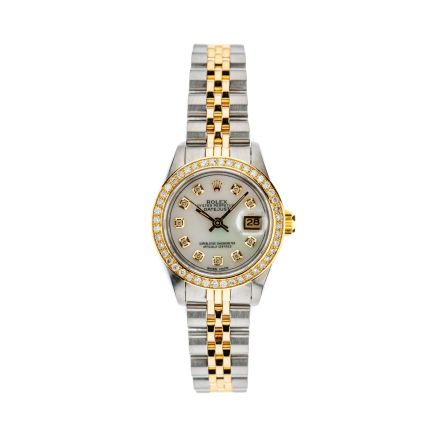Rolex Datejust 26mm with White Mother of Pearl Dial and Diamond Bezel