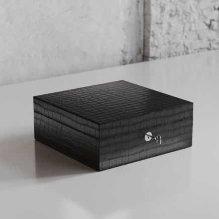Etier Tempo Four Watch Case Black Crocodile Leather