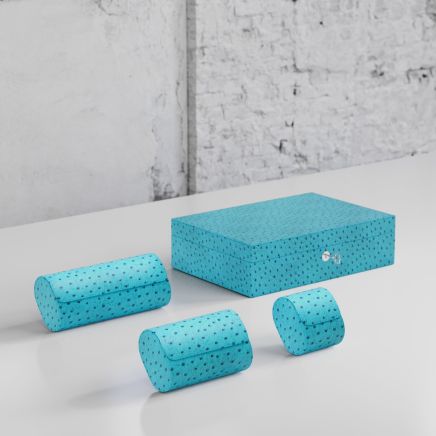 Etier Watch Rolls & Case Aqua Ostrich Leather Set