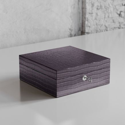 ETIER Tempo Four Watch Case Grey Crocodile Leather