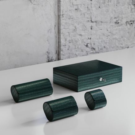Etier Watch Rolls & Case Green Crocodile Leather Set