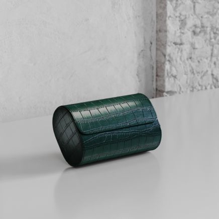 Etier Verdi Double Watch Roll Green Crocodile Leather