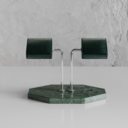 Etier Double Watch Stand Verde Marble & Green Crocodile Leather