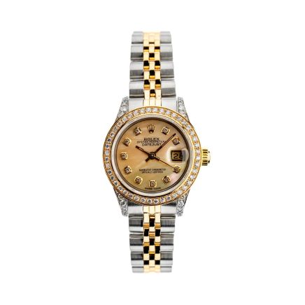 Rolex Datejust 26mm with Gold Mother of Pearl Dial, Diamond Bezel, and Diamond-Set Shoulders