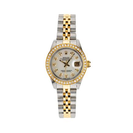 Rolex Datejust 26mm with Teal Mother of Pearl and Diamond Bezel