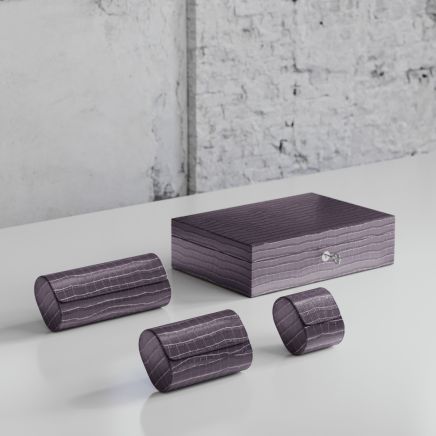 Etier Watch Rolls & Case Grey Crocodile Leather Set