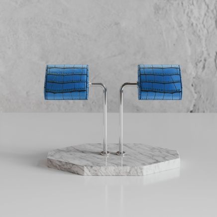 Etier Double Watch Stand Carrara Marble & Blue Crocodile Leather